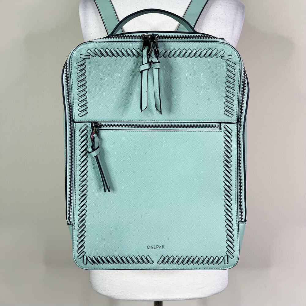 Calpak | Kaya 15in Aqua Pastel Mint Green Blue Faux Leather Laptop Backpack Bag - Picture 3 of 10